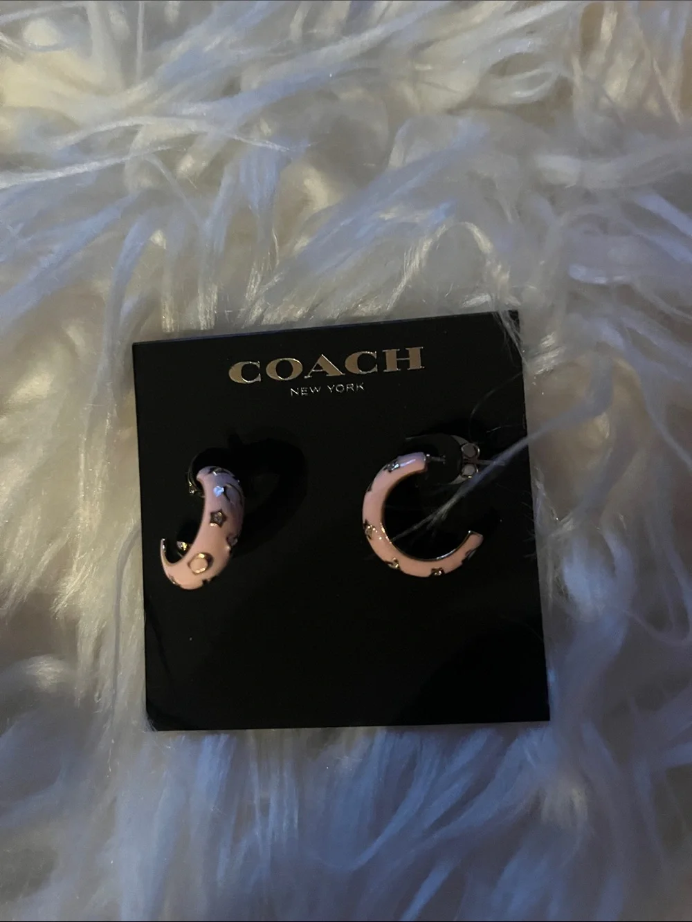 Coach Pink Enamel Hoop Earrings with Logo Studs